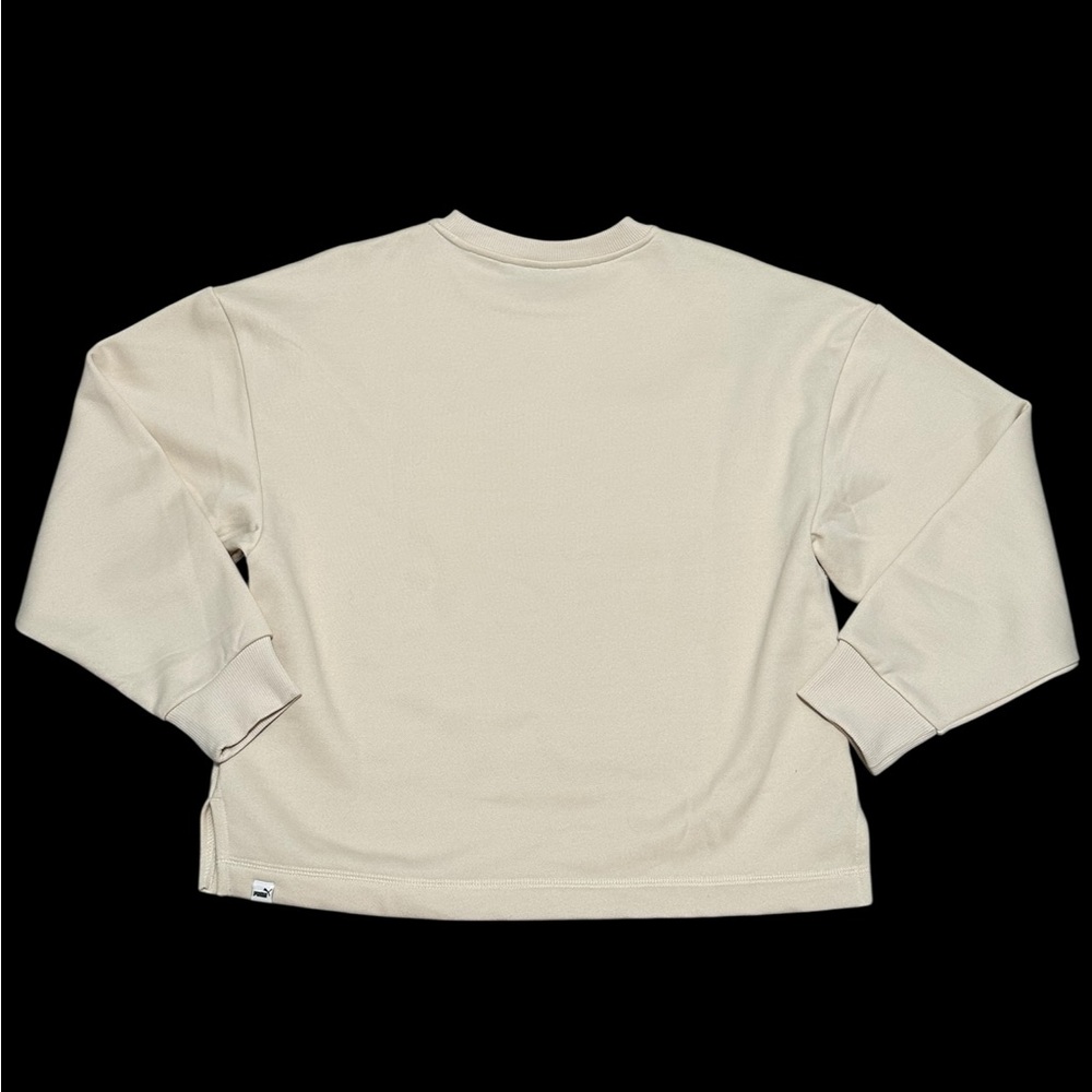 Women's PUMA Medium 8 10 Cream Fleece Sweatshirt Logo Crew Pullover Long Sleeve - Picture 5 of 12